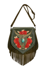 Akaroa Feather Rose Bag Antique Olive - Jodi Lee