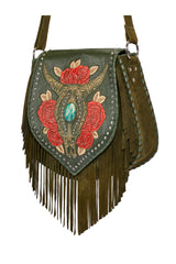 Akaroa Feather Rose Bag Antique Olive - Jodi Lee