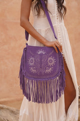 Navajo Sunflower Cut-Out Bag Bright Purple/Silver (SAMPLE SALE) - Jodi Lee