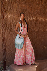 Owl Rose Fringe Bag Pale Blue/Silver - Jodi Lee