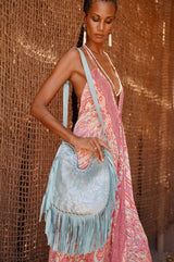 Owl Rose Fringe Bag Pale Blue/Silver - Jodi Lee