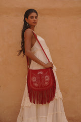 Navajo Sunflower Cut-Out Bag Ruby Red/Silver (SAMPLE SALE) - Jodi Lee