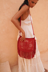 Navajo Sunflower Cut-Out Bag Ruby Red/Silver (SAMPLE SALE) - Jodi Lee