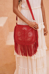 Navajo Sunflower Cut-Out Bag Ruby Red/Silver (SAMPLE SALE) - Jodi Lee