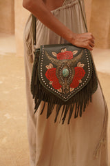 Akaroa Feather Rose Bag Antique Olive - Jodi Lee