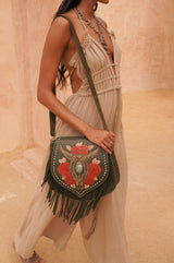 Akaroa Feather Rose Bag Antique Olive - Jodi Lee