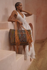 Zanzibar Ikat Bag Black/Tan/Gold - Jodi Lee