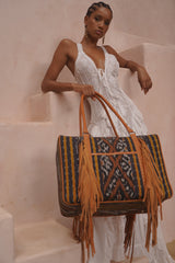 Zanzibar Ikat Bag Black/Tan/Gold - Jodi Lee