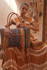 Zanzibar Ikat Bag Black/Tan/Gold - Jodi Lee