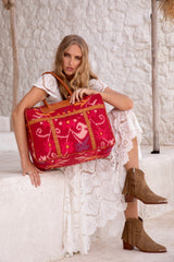 Rhea Overnight Bag Red/Camel - Jodi Lee