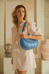 Rose Embroidery Bag Denim/Antique Tan - Jodi Lee