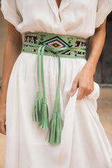Zanzibar Embroidery Belt Aqua - Jodi Lee