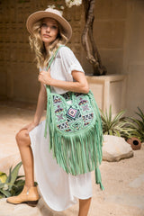Zanzibar Embroidery Bag Aqua - Jodi Lee