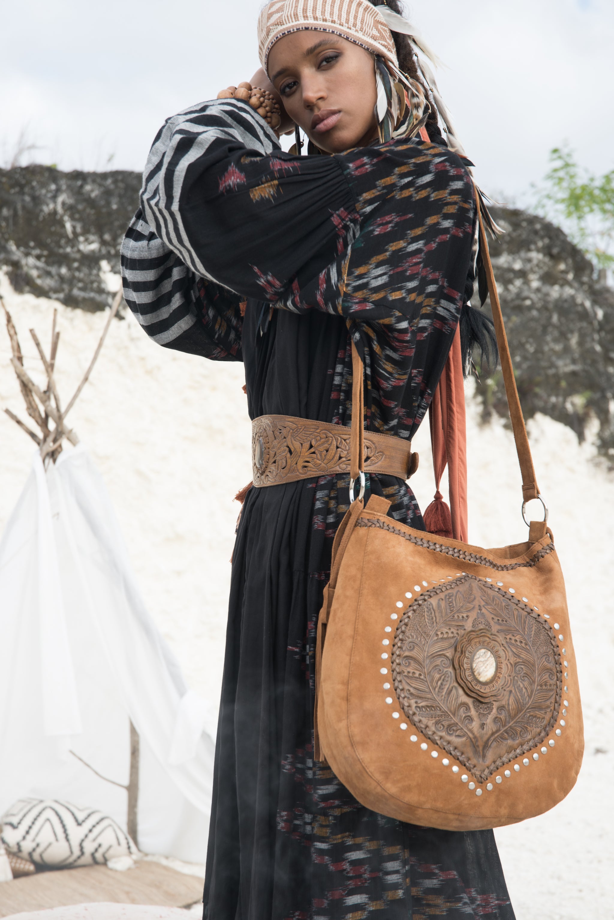 Leather Bucket Bag with Concho