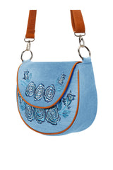 Rose Embroidery Bag Denim/Antique Tan - Jodi Lee