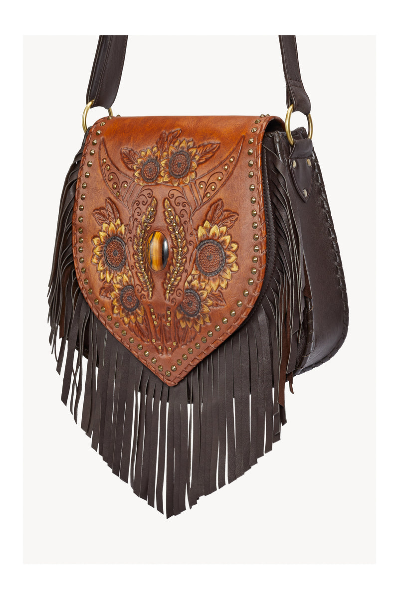 Akaroa Feather Bag Antique Medium Brown/Dark Choc/Gold (SAMPLE SALE/DIFFERENT SHAPE TO PHOTOS) - Jodi Lee