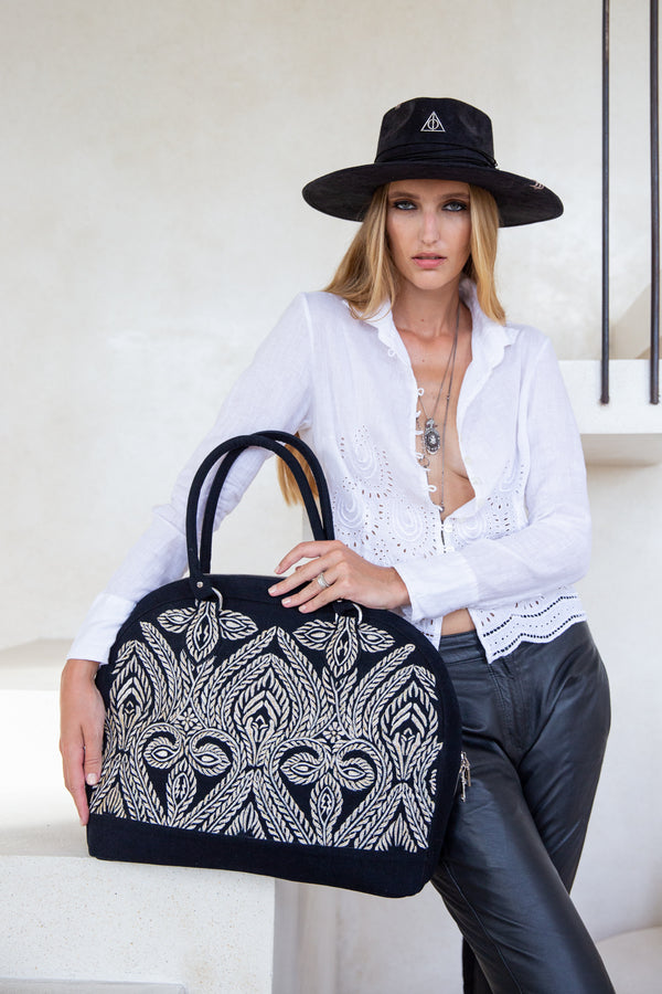 Mini Queen Marrakesh Embroidery Bag Black Denim - Jodi Lee