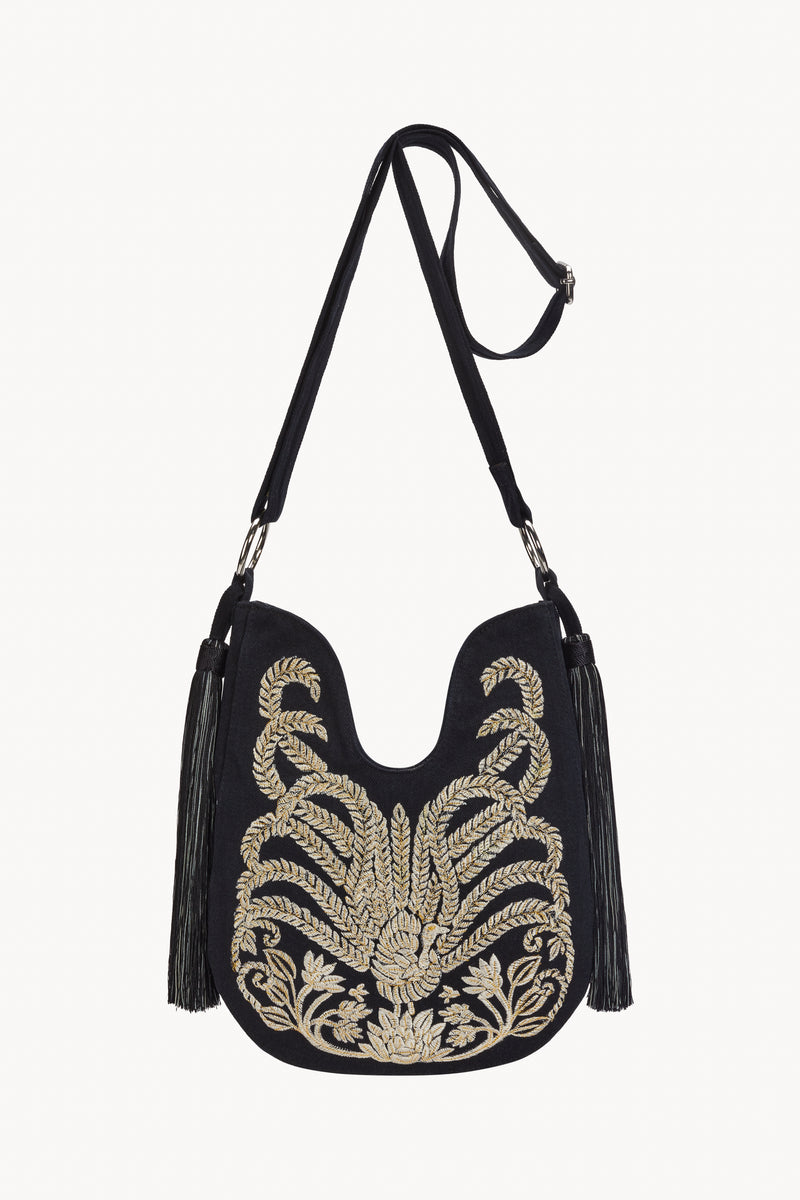 Mini Lyrebird Tassel Bag Black Denim - Jodi Lee