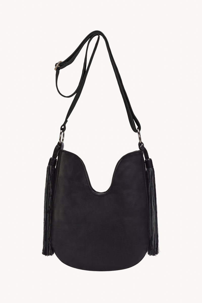 Mini Lyrebird Tassel Bag Black Faux Leather - Jodi Lee