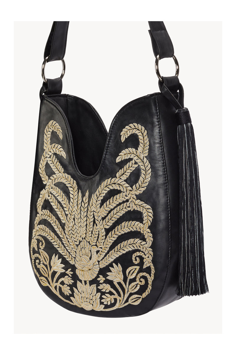 Mini Lyrebird Tassel Bag Black Faux Leather - Jodi Lee