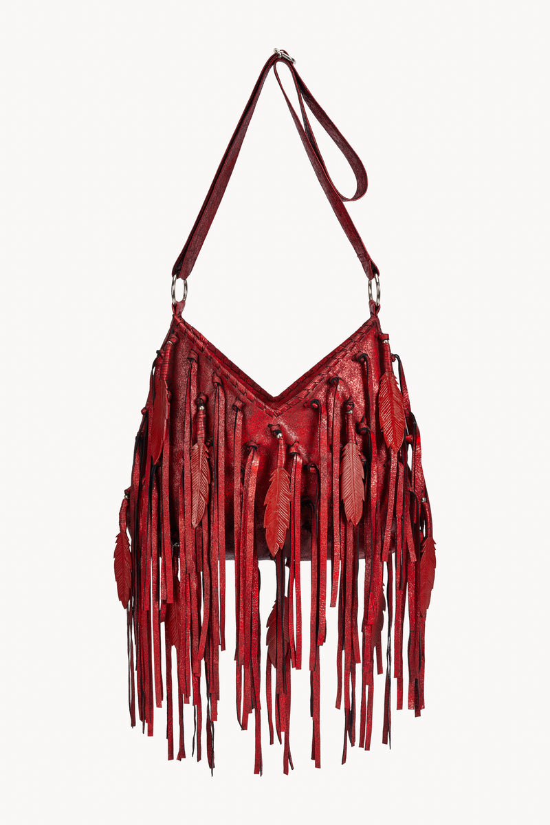 Mini Pocahontes Feather Bag Metallic Red