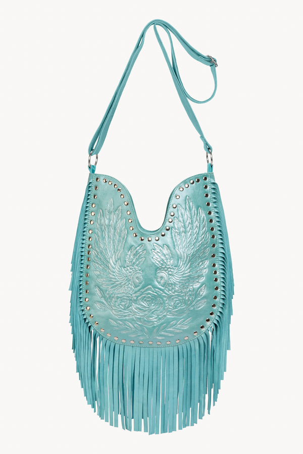 Owl Rose Fringe Bag Pale Blue/Silver - Jodi Lee