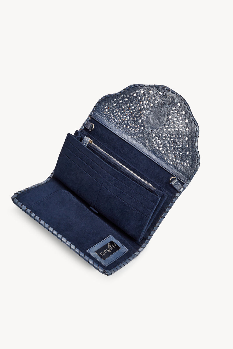 Papillon Cut-Out Wallet Metallic Denim (SAMPLE SALE) - Jodi Lee