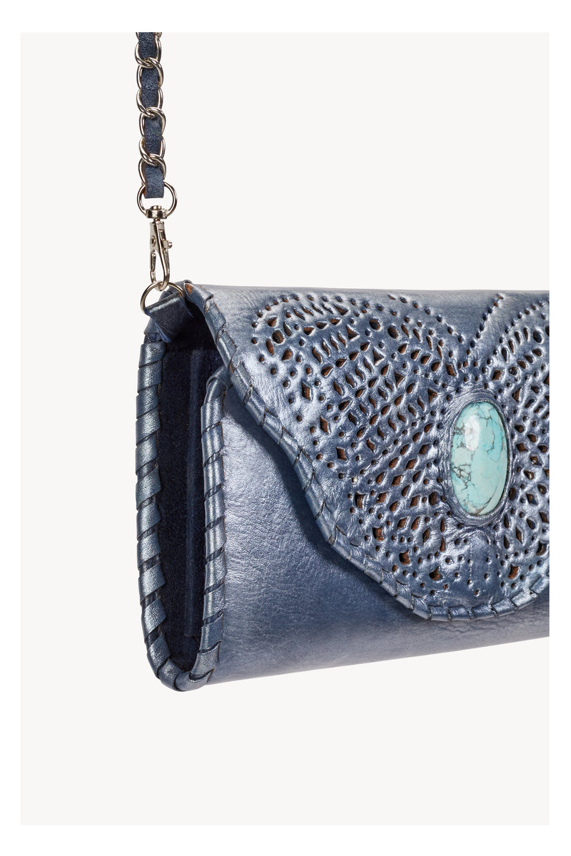 Papillon Cut-Out Wallet Metallic Denim (SAMPLE SALE) - Jodi Lee