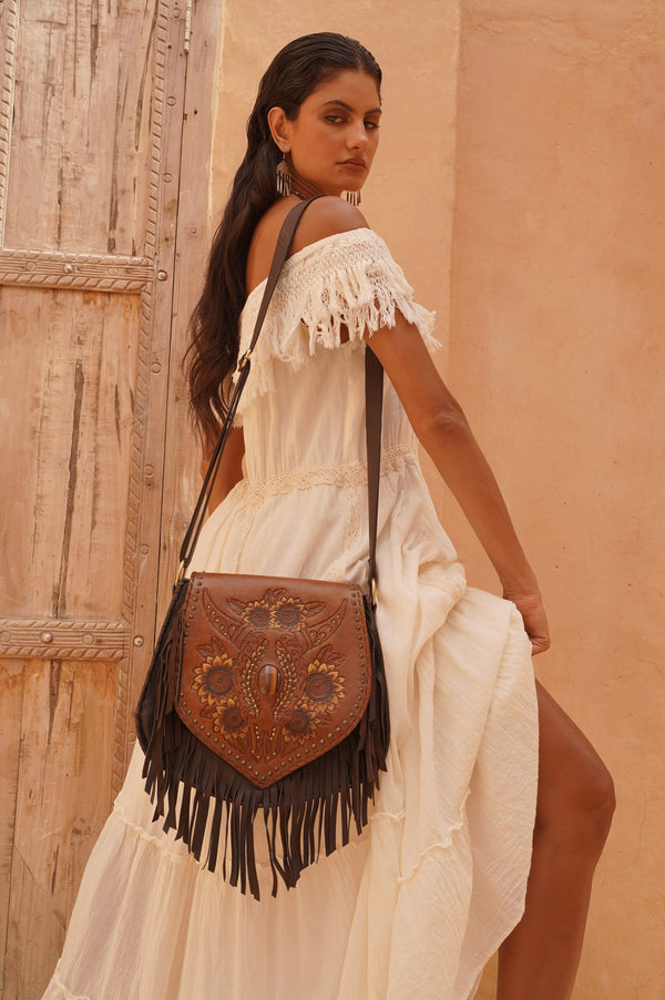 Akaroa Feather Bag Antique Medium Brown/Dark Choc/Gold