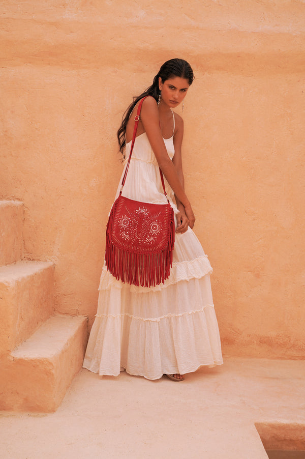 Navajo Sunflower Cut-Out Bag Ruby Red/Silver