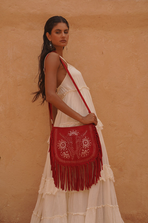 Navajo Sunflower Cut-Out Bag Ruby Red/Silver