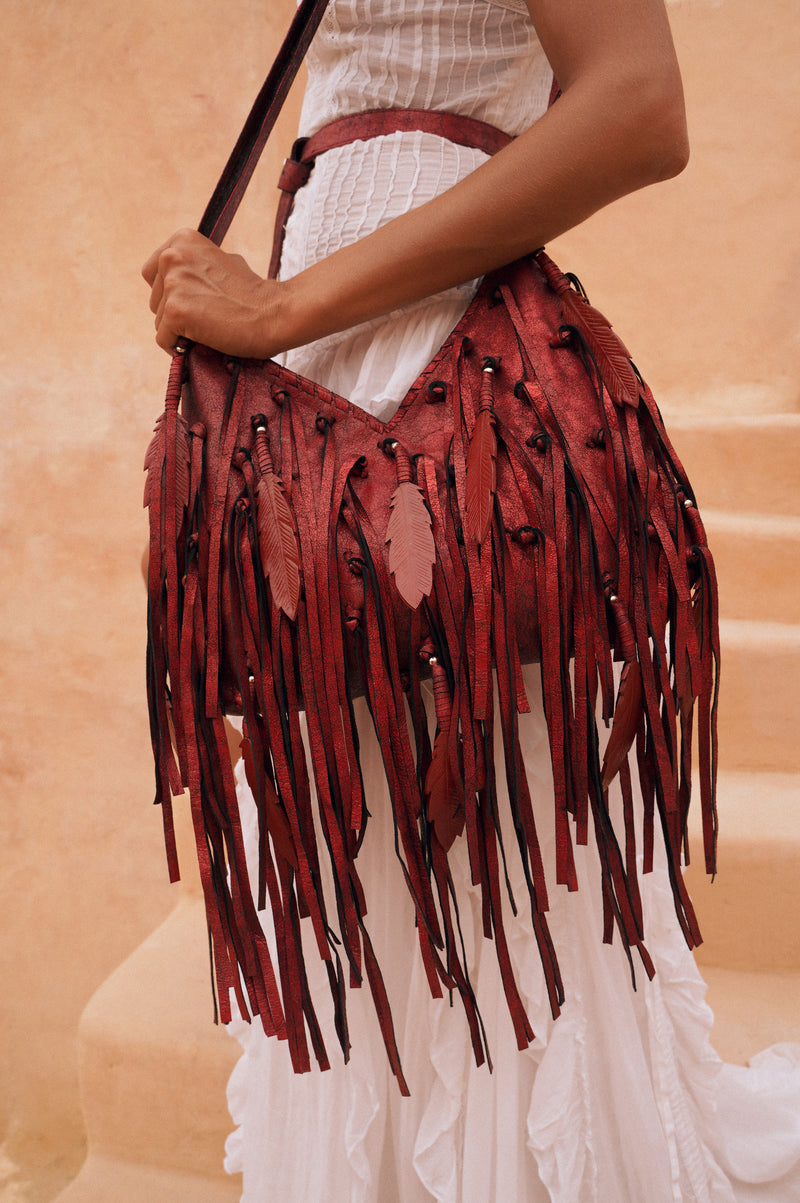 Mini Pocahontes Feather Bag Metallic Red