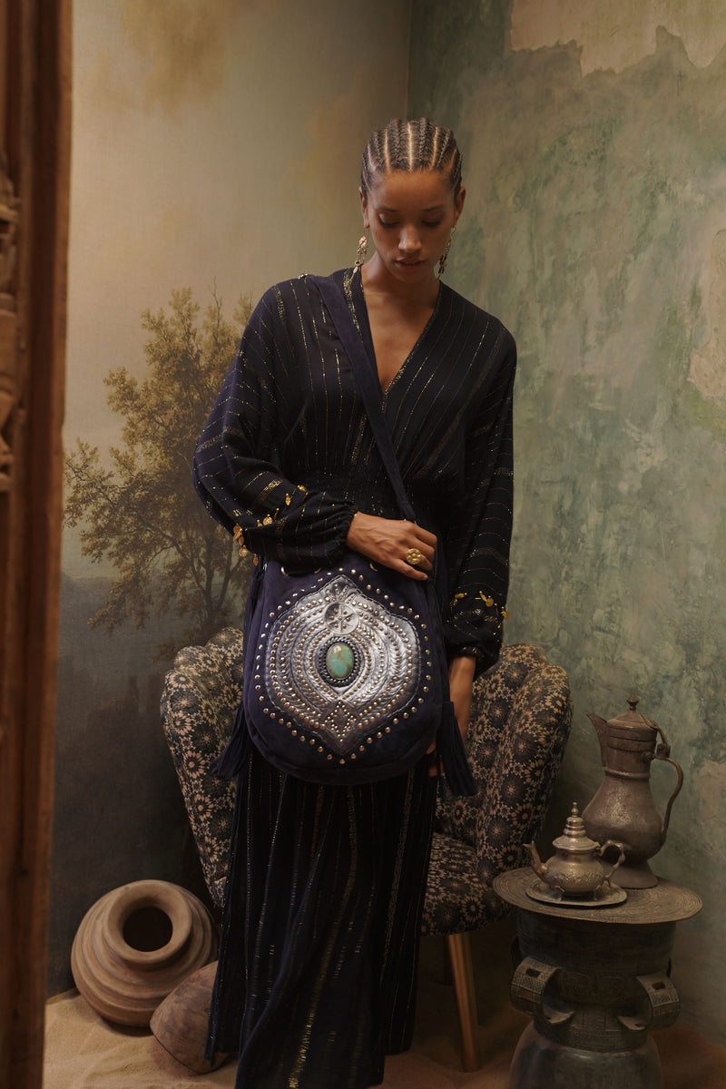 Marrakesh Pouch Bag Metallic Navy/Silver - Jodi Lee