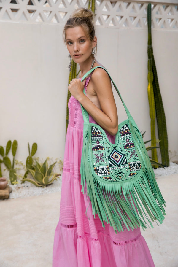 Zanzibar Embroidery Bag Aqua - Jodi Lee