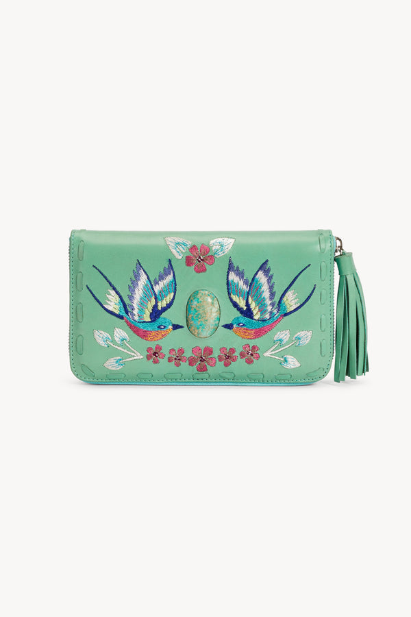 Roller Embroidery Wallet Aqua - Jodi Lee